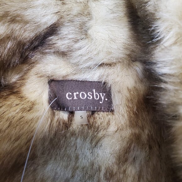 NWT Crosby. Bohemian Y2K Romantic Preppy Party Tan Faux Suede Faux Fur Vest S - Picture 6 of 8